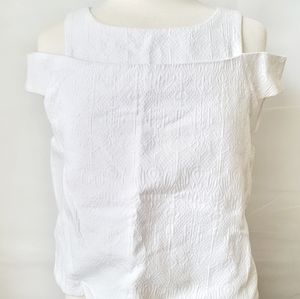Zara Trafaluc Womens White Jacquard Off Shoulder Crop Top High Low Blouse